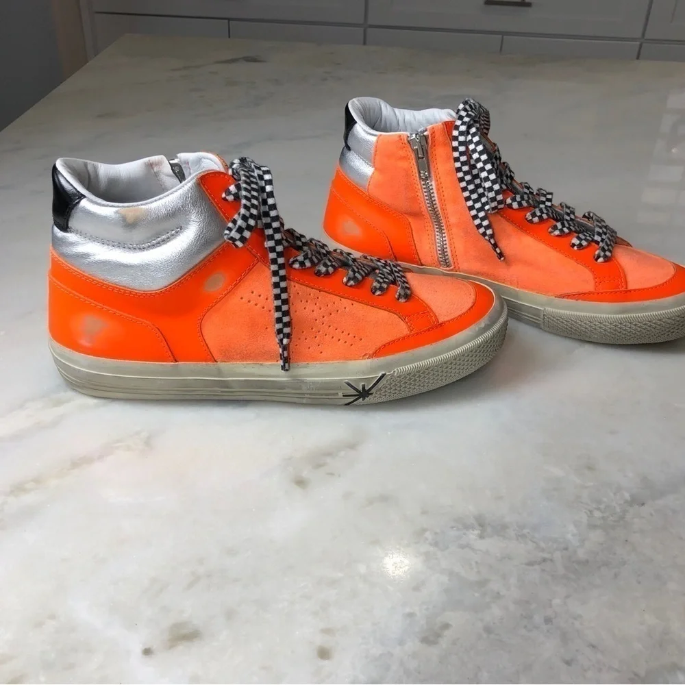 Women’s High-Top Sneakers in Bright Orange with Silver Accent
